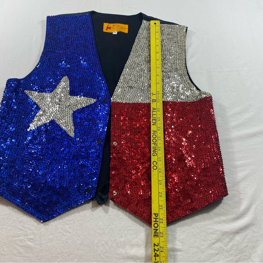 Lone Star Texas Flag Sequin Vest Patriotic Sequin Vest - Blue, Silver, Red - Picture 8 of 10